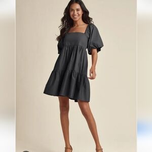 VENUS Black Puffy Sleeve Mini Baby Doll Dress Size Medium